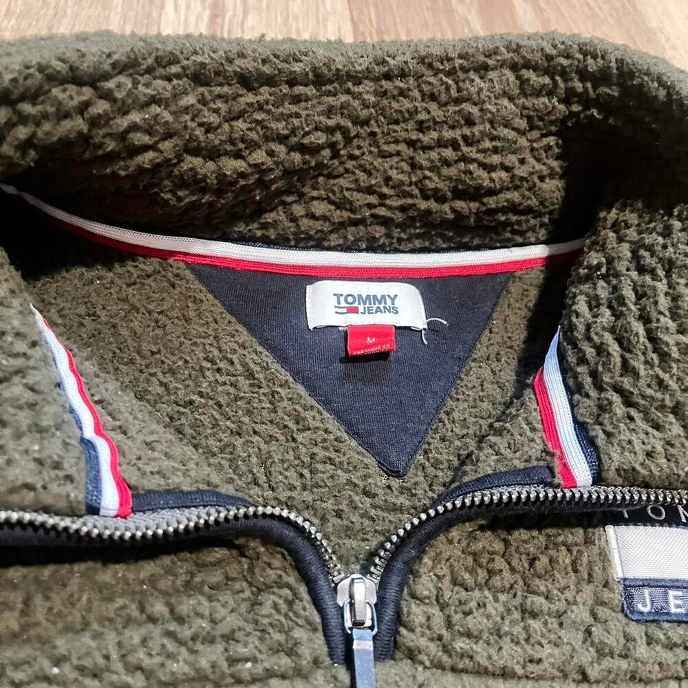 Y2K Tommy Jeans Hilfiger green fleece Sherpa quarter zip. Preppy heritage - Picture 3 of 5